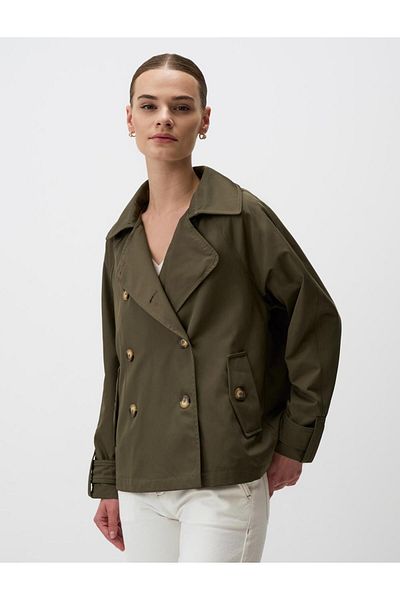 Jimmy Key Khaki Jacket Lapel Short Trench Coat