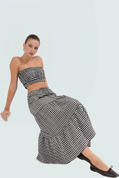 PayBuy Summer Plaid Crop Blouse and Skirt Set Cotton Woven Casual Style Professional Look