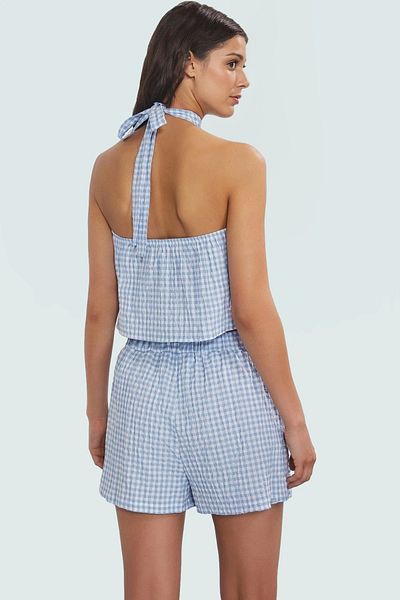 PayBuy Women's Plaid Seersucker Woven Blouse Shorts Set Summer Beach Stylish Look for Daily Wear