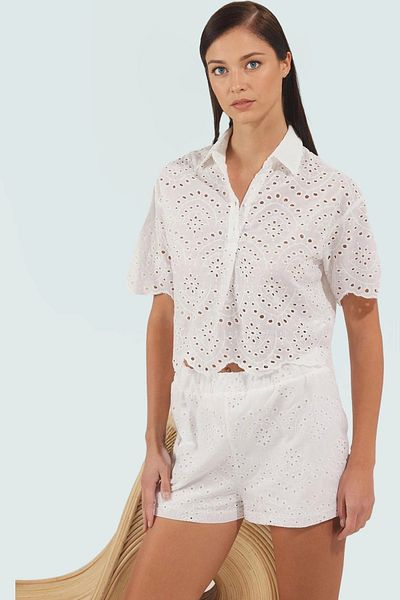PayBuy Summer Short Sleeve Brode Cotton Shorts Suit Beach Modern Style Comfortable Cut Premium Quality