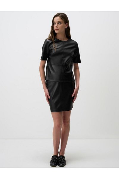 Jimmy Key Black Straight Cut Normal Waist Leather Skirt
