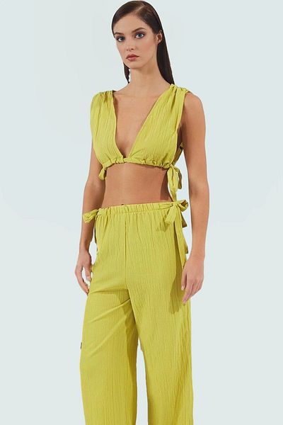 PayBuy Women's Cotton Woven Beach Blouse Pants Set Modern Style for Casual Summer Combinations