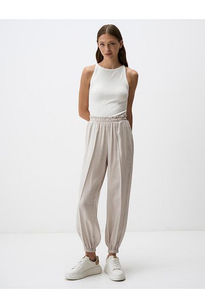 Jimmy Key Beige Elastic Waist Skinny Trousers with Pockets
