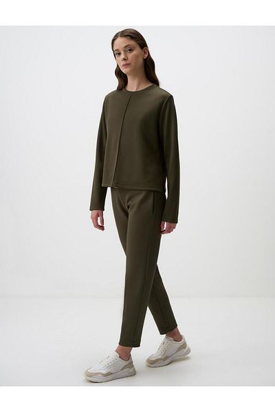 Jimmy Key Khaki High Waist Knitted Trousers with Bow Detail