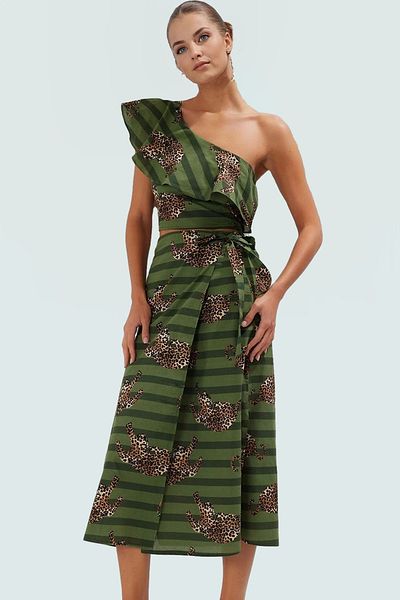 PayBuy Summer Asymmetrical Collar Leopard Print Cotton Long Blouse Skirt Set Carefully Selected High Quality