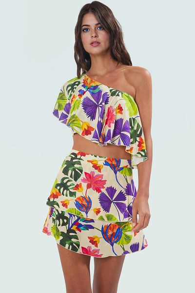 PayBuy Summer Women's Mini Beach Suit Tropical Pattern Viscose Cotton Fabric Professional Appearance
