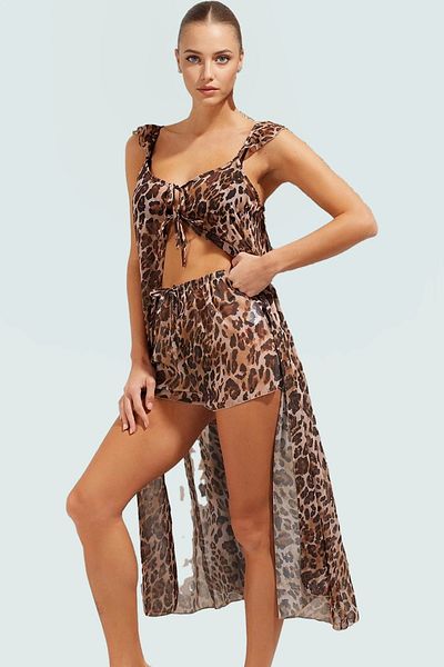 PayBuy Chiffon Leopard Print Beach Vest Shorts Set Summer Casual Combination Carefully Selected Long-Lasting