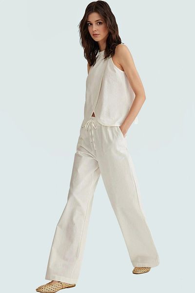 PayBuy Cotton Halter Neckline Blouse Wide Leg Pants Summer Suit Comfortable and Stylish Quality Craftsmanship