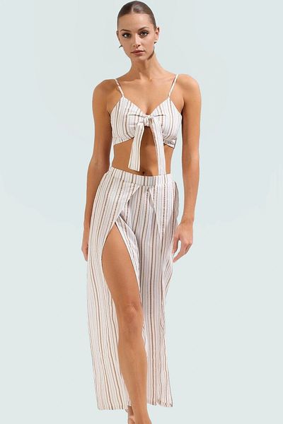PayBuy Stylish Striped Beach Suit Comfortable Long Crinkle Woven Polyester Distinctive Material Carefully Selected