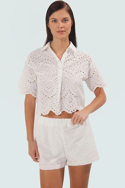 PayBuy Summer Short Sleeve Brode Cotton Shorts Suit Beach Modern Style Comfortable Cut Premium Quality
