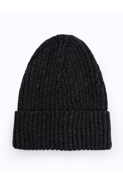 Jimmy Key Anthracite Melange Knitted Patterned Wool Beret