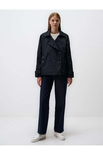 Jimmy Key Navy Blue Jacket Lapel Short Trench Coat