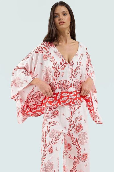 PayBuy Summer Ethnic Patterned Viscose Beach Suit Relaxed Fit Loose Pants Modern Style Zarifane Design