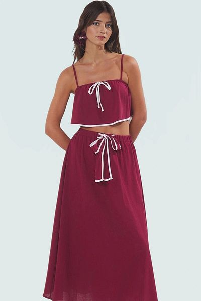 PayBuy Women's Summer Beach Blouse Skirt Suit Cotton Woven Fabric High Quality Stylish Appearance