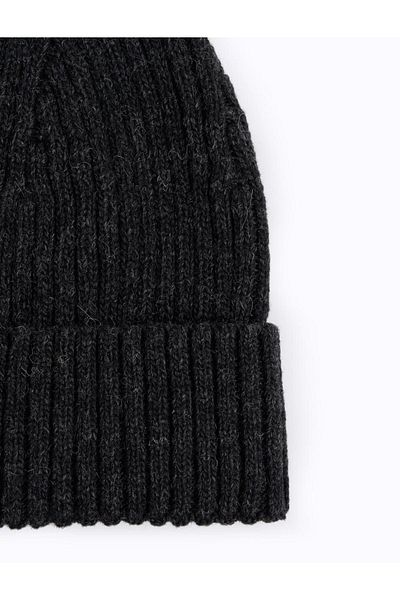 Jimmy Key Anthracite Melange Knitted Patterned Wool Beret