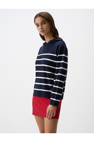 Jimmy Key Navy Blue Stripe Patterned Hooded Sweatshirt