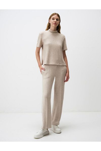 Jimmy Key Beige Melange Elastic Waist Regular Leg Knitted Trousers