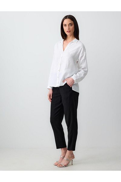 Jimmy Key Black High Waist Elastic Waist Linen Blend Trousers