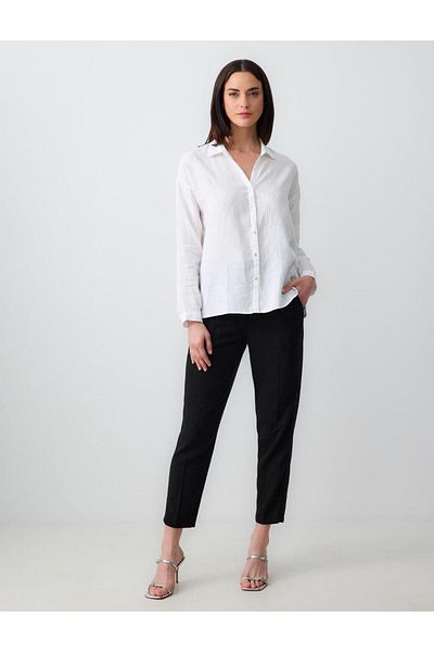 Jimmy Key Black High Waist Elastic Waist Linen Blend Trousers