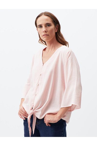 Jimmy Key Light Pink Three-Quarter Sleeve Front Tie Shirt