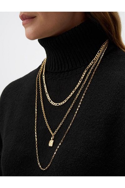 Jimmy Key Gold Color Square Figured Multi Chain Necklace