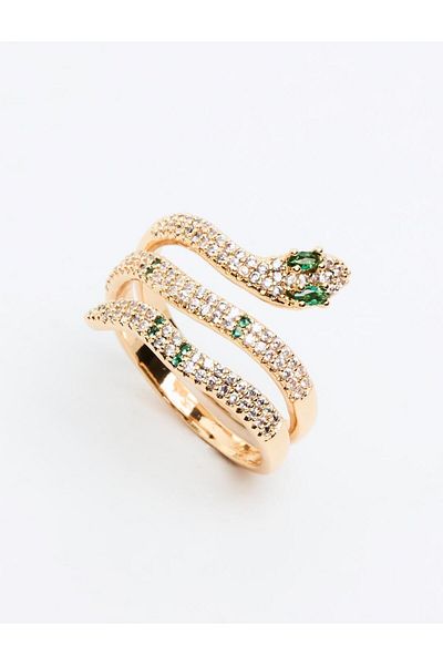 Jimmy Key Gold Color Snake Figured Shiny Stone Ring