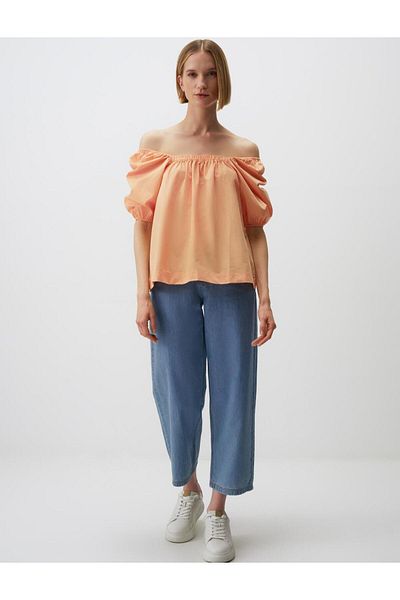 Jimmy Key Peach 100% Cotton Square Neck Balloon Sleeve Blouse