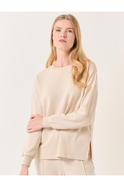 Jimmy Key Bej Uzun Kollu Oversize Bisiklet Yaka Sweatshirt