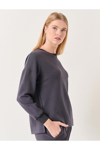Jimmy Key Anthracite Long Sleeve Oversize Crew Neck Sweatshirt