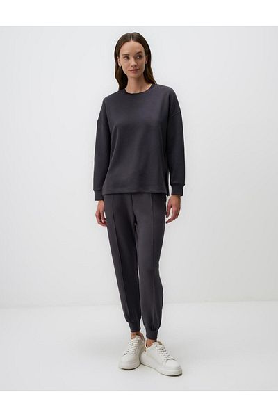 Jimmy Key Anthracite Long Sleeve Crew Neck Oversize Sweatshirt