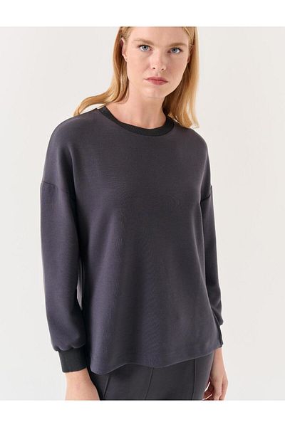 Jimmy Key Anthracite Long Sleeve Oversize Crew Neck Sweatshirt