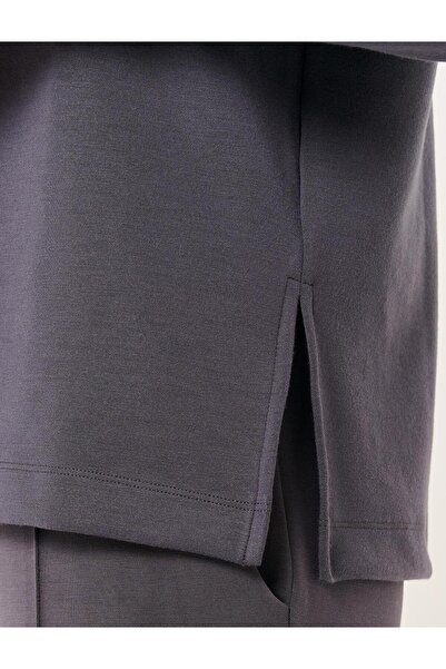 Jimmy Key Antrasit Uzun Kollu Oversize Bisiklet Yaka Sweatshirt