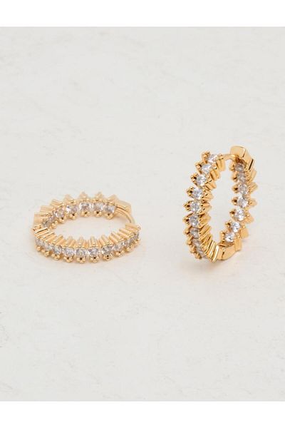 Jimmy Key Gold Shiny Stone Hoop Earrings