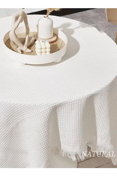 Generic Checkered Pattern Tassel Cotton Linen Table Cloth For Dining Room And Kitchen 130CM