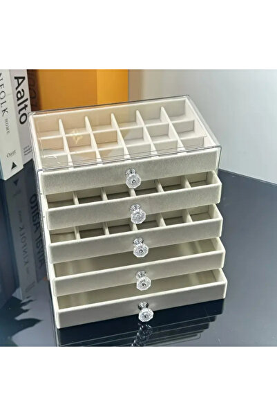 manoir store 5 katlı şeffaf akrilik kadife takı kutusu yüzük kolye küpe bileklik organizeri