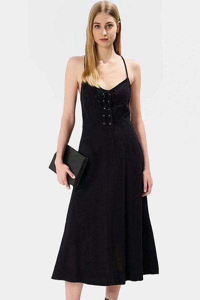 PayBuy Women's Midi Length Linen Look Cotton Dress V Neck High Quality Professional Look
