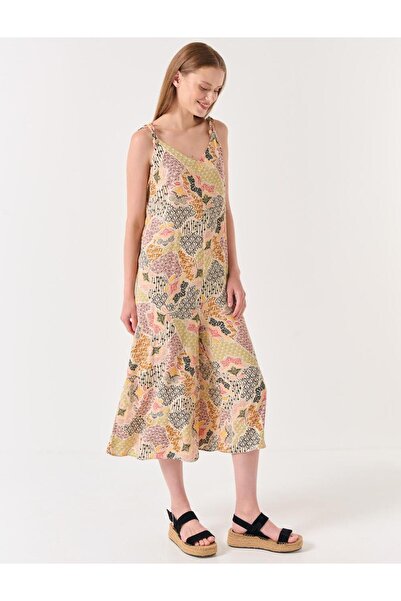 Jimmy Key Béžový krátky overal s etnickým vzorom na ramienka