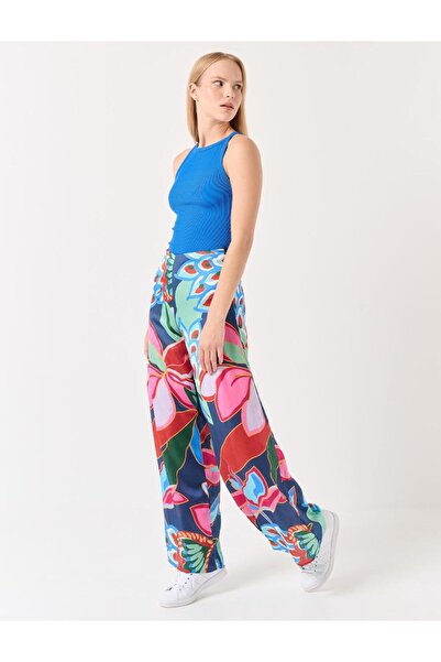 Jimmy Key Mixed High Waist Wide Leg Floral Satin Trousers