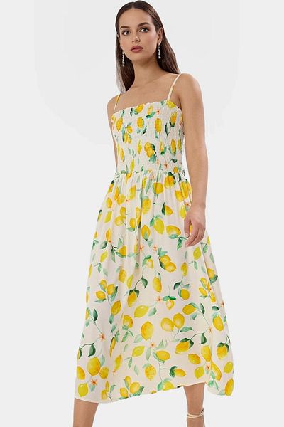 PayBuy Summer Tropical Print Viscose Midi Dress Square Collar Gipeli Carefully Selected Professional Look
