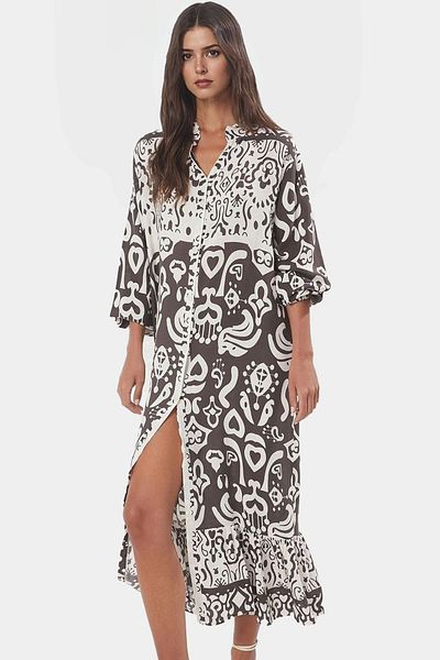 PayBuy Summer Patterned Midi Dress Shally Woven 100% Polyester Comfortable Daily Premium Quality