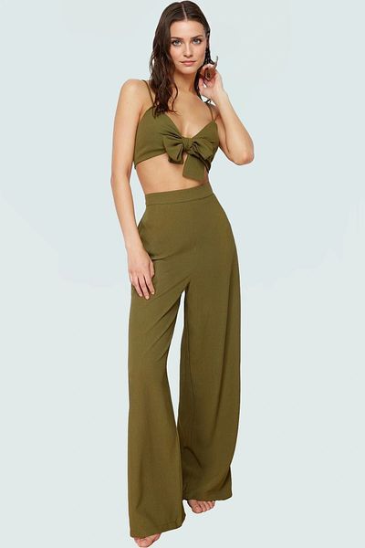 PayBuy Women's Tie-Up Blouse Pants Set Summer Beach Combination Perfect Fit Premium Quality