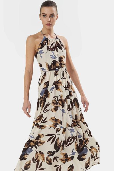 PayBuy Summer Floral a Line Halter Neckline Maxi Dress Viscose Fabric Comfortable Casual Style Use