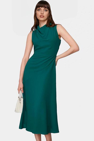 PayBuy Summer a Line Midi Woven Dress Degaje Collar Design Quality Craftsmanship High Quality Carefully Selected