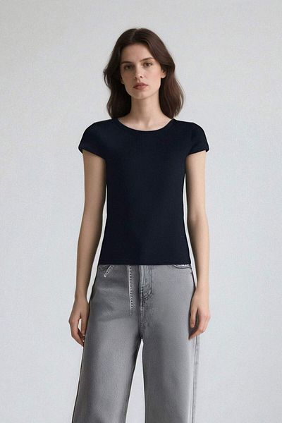DeFacto Cool Fitted Basic Plain Ribbed Short Sleeve T-Shirt F4609Axns