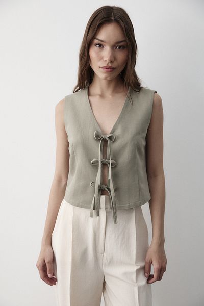 JASTE Women's Çağla Tie-Up Linen Vest