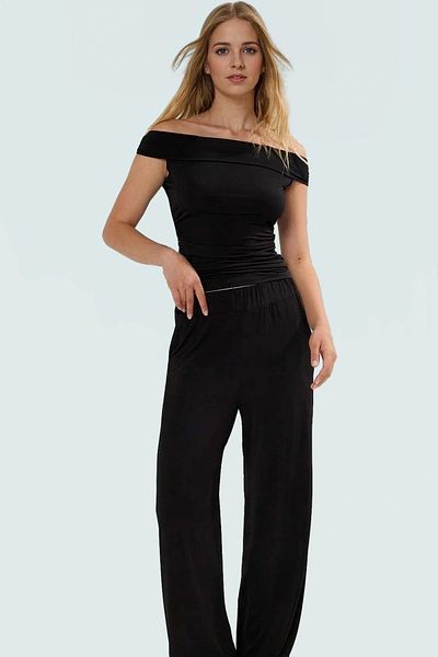 PayBuy Stylish Carmen Collar Knitted Blouse Pants Suit Comfortable Casual Style Professional Appearance Durable Material