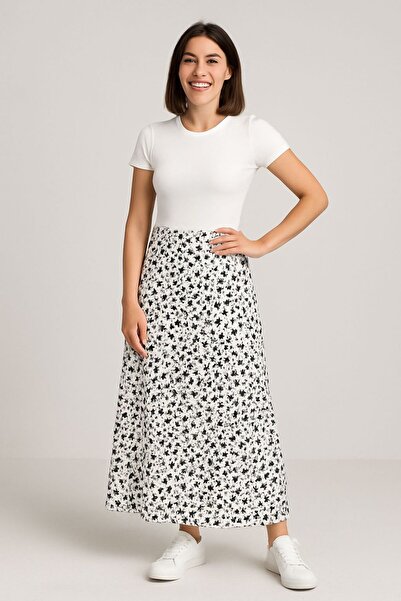 Green'DAL Fusta lungă cu model Daisy pentru femei, cu talie elastică