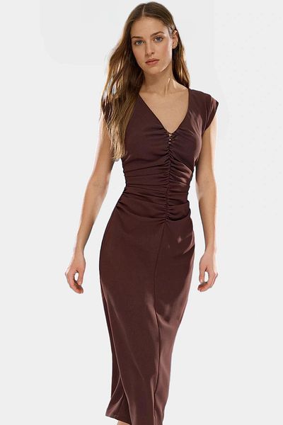 PayBuy Stylish Bodycon Midi Dress Soft Crepe Woven Polyester Fabric Comfortable and High Quality