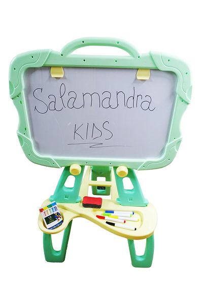 Salamandra Tabla de Scris pentru Copii cu Creta, Culori, Litere si Cifre Magnetice, 2 Fete, Verde