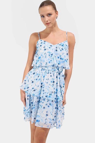 PayBuy Floral Pattern Chiffon Mini Dress V Neck Short Length Ruffled Custom Design Modern Style